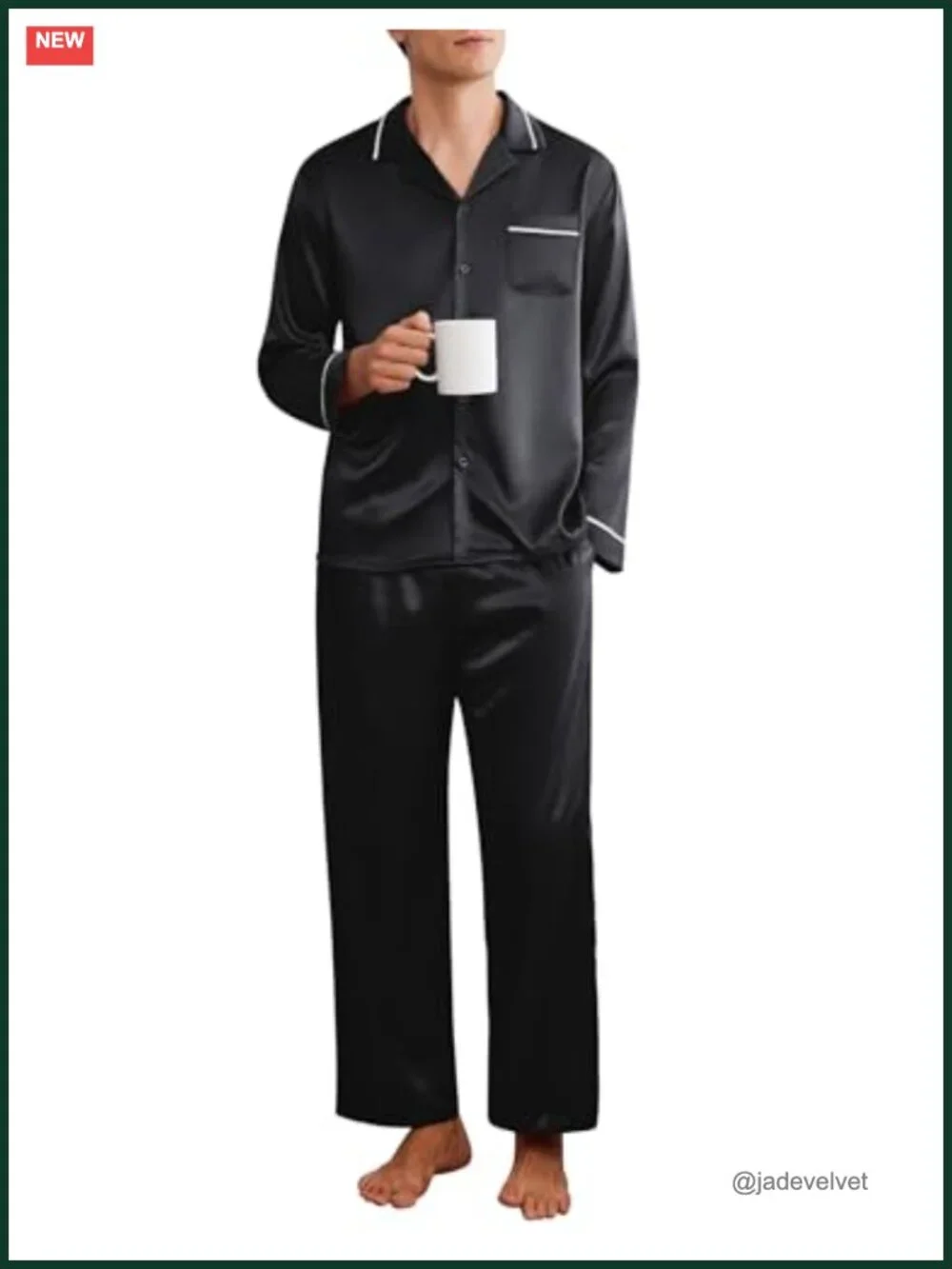 Silk Satin Pajama Set 2 Piece Loungewear Long Sleeve Button-Down Sleepwear with